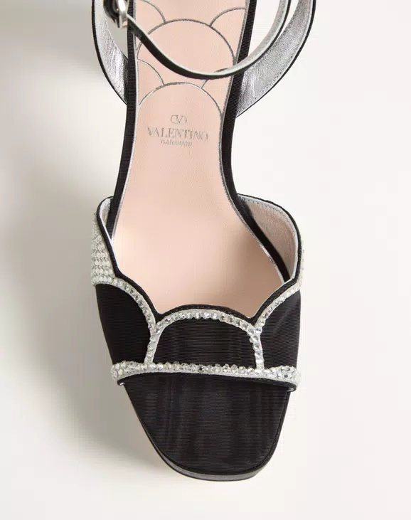 Valentino Bowow Platform Sandal In Moiré Fabric With Crystals 115Mm - Image 3